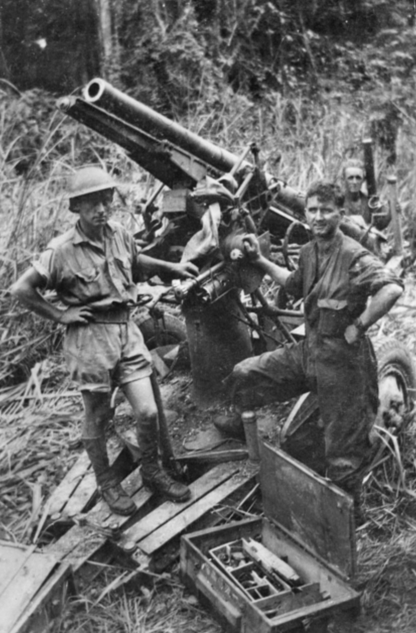A captured Japanese Type 88 75 mm field anti-aircraft gun in the Buna area. 